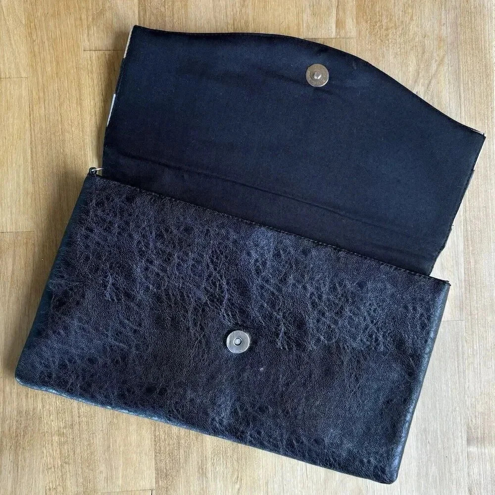 Western Faux Leather Rustic Ruffle Classy Statement Envelope Clutch Bag Purse - Picture 6 of 11